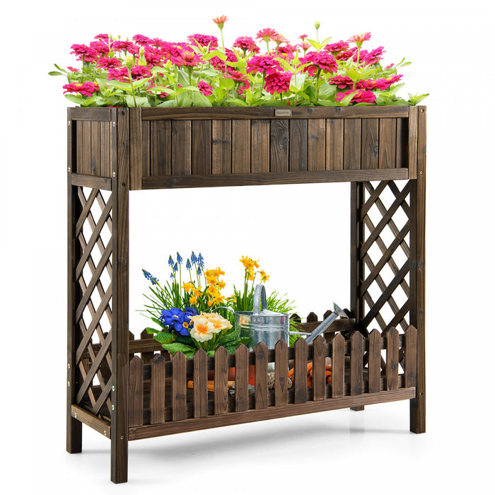Costway 2-tier Wood Raised Garden Bed Elevated Planter Box For Vegetable, Fruit, Herb