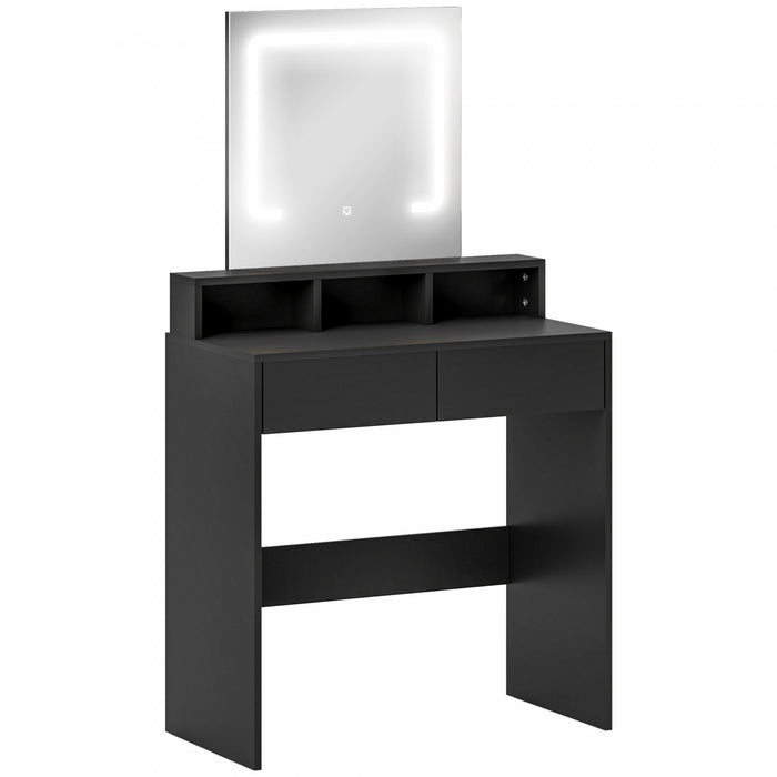 HOMCOM Makeup Vanity Desk with Mirror, 3 Colour LED Lights, Drawers, Black
