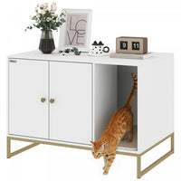 PawHut Cat Litter Box Enclosure, Hidden Litter Box Furniture with Litter Mat, Tall Legs, Cat House Washroom, Side Table, 31.5