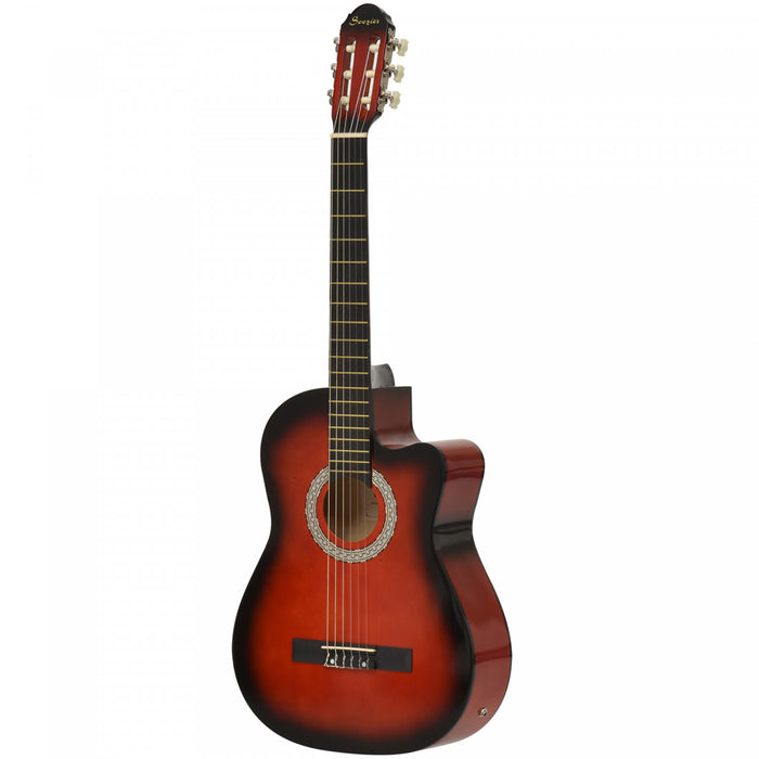 Soozier 39.5 Inch Electric Guitar Kit, Classic Acoustic Guitar for Beginner with Nylon/Steel Strings, Beige Strap, 3 Picks and Case Bag, Wine Red
