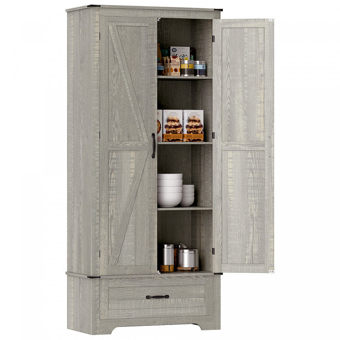 HOMCOM Farmhouse Pantry Cabinet, Kitchen Cabinet, Distressed Light Grey