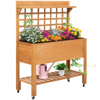 Outsunny Wooden Raised Garden Bed With Wheels And Brakes, Elevated Planter Box With Trellis And Shel
