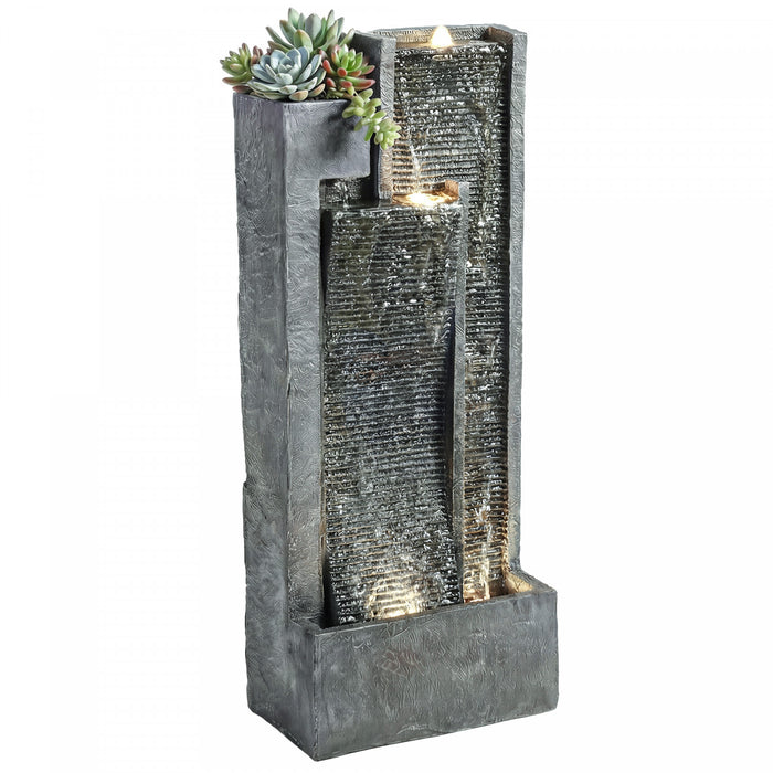 Outsunny Water Fountain with LED Lights, Cascading Waterfall Feature