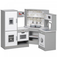 Qaba Corner Play Kitchen, Kids Kitchen Playset, Pretend Play Kitchen Set With Lights & Sounds, Stove