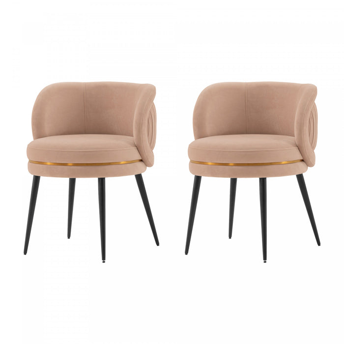 Kaya Modern Wood Velvet Dining Chair in Nude - Set of 2