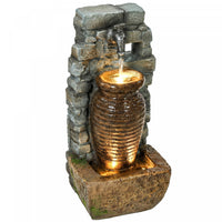 Outsunny Outdoor Water Fountain with LED Lights , Rustic