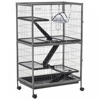 Pawhut Deluxe Small Animal Cage Rolling Pet Product Play House Home With Platform, Ramps, Slide Out