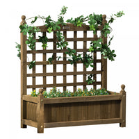 Outsunny Raised Garden Bed With Trellis For Climbing Vines, Wood Planter Box For Garden, Free Standi