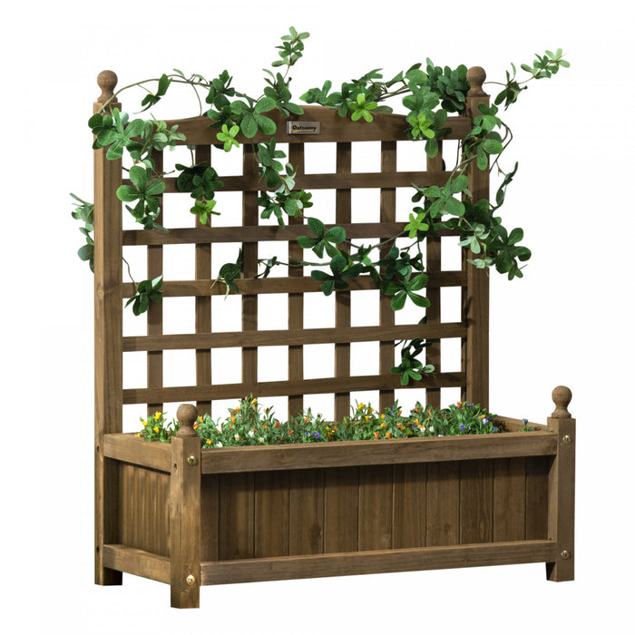 Outsunny Raised Garden Bed With Trellis For Climbing Vines, Wood Planter Box For Garden, Free Standing Flower Bed, Indoor Outdoor Display Rack, 25.2\" X 11\" X 29.5\", Coffee