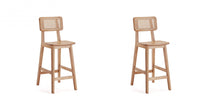 Versailles Industry Chic Cane Back Wood Counter Stool in Natural - Set of 2 