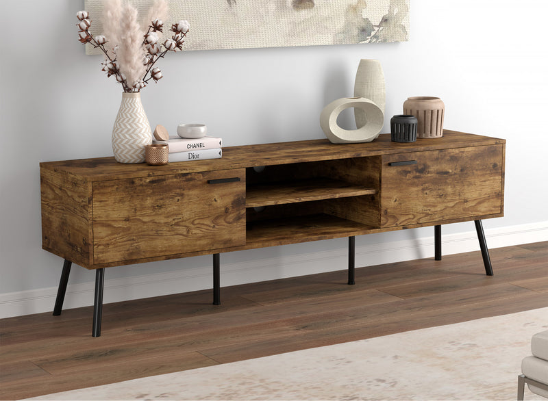 71” Durable Wood TV Stand With 2 Closed Doors 2 Shelves - Brown Reclaimed Wood