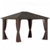 Outsunny 10' X 12' Deluxe Hardtop Gazebo With Metal Roof, Aluminum Frame Patio Gazebo Garden Sun Shelter Outdoor Pavilion With Curtains And Netting, Brown