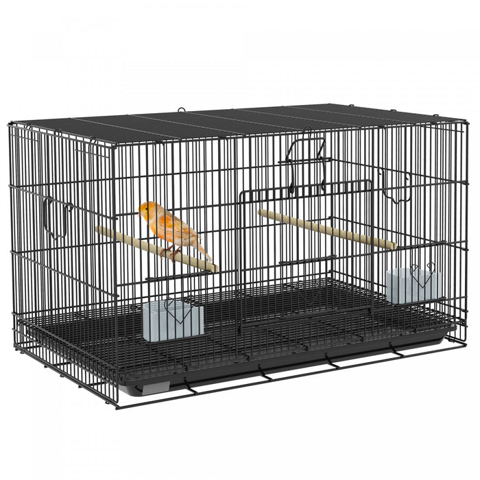Pawhut 17.7\" Birdcage For Canaries, Lovebirds Finches, Budgie Cage With Removable Tray, Bottom Mesh Panel, Wooden Perches, Food Containers