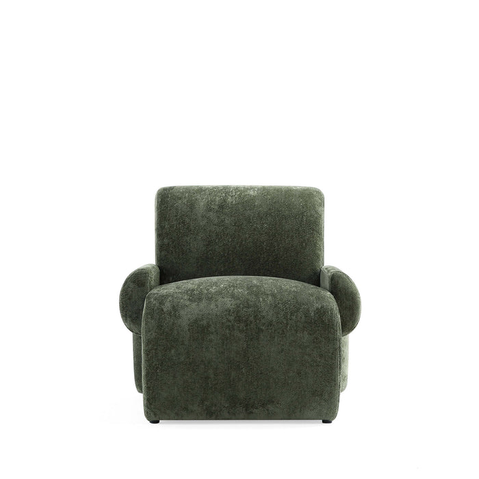 Verandah Mid-Century Modern Chenille Lounge Chair in Olive Green