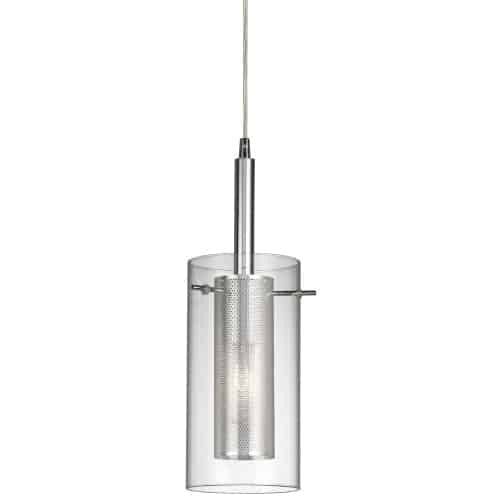Dainolite Percy 1 Light Pendant Polished Chrome Finish Clear Glass/Steel Mesh Lamp