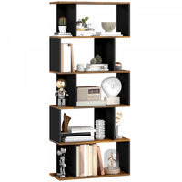 HOMCOM 5-Tier Bookshelf, Narrow S Shaped Bookcase, Rustic Brown