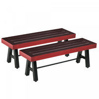 Outsunny 2 Pcs Patio Wooden Bench Outdoor Park Bench W/ Slatted Seat, Brown