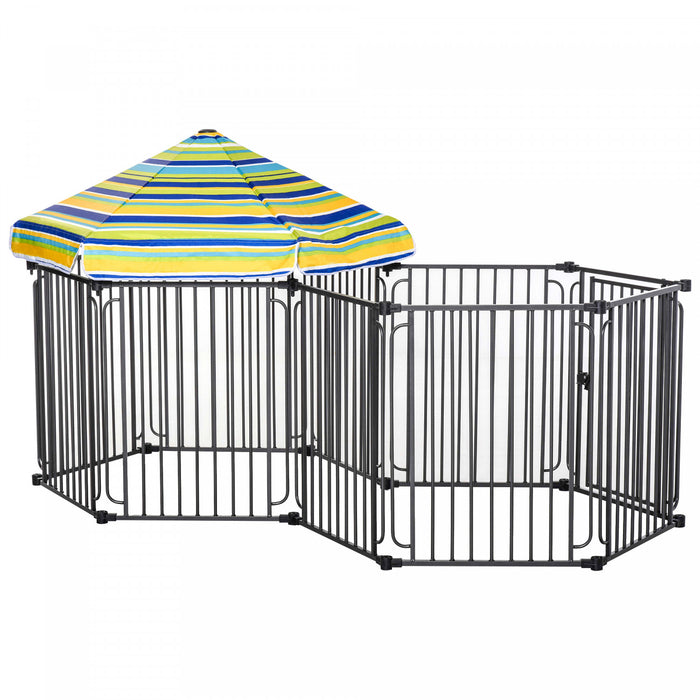 Pawhut 83\" X 48\" Heavy-duty Metal Dog Playpen, Outdoor Pet Cage Kennel, Puppy Exercise Fence Barrier With Weather-resistant Polyester Roof, Locking Door, & Metal Frame