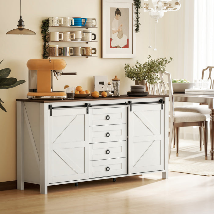 HOMCOM Farmhouse Sideboard Buffet Cabinet with Doors Cream White