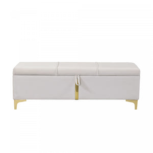 Tony Soft Velvet Upholstered Storage Ottoman Bench With Metal Legs,beige