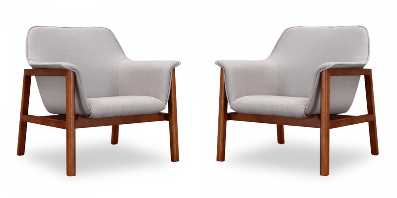 Miller Mid-Century Modern Linen Weave Accent Armchair in Gray - Set of 2
