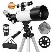 Outsunny Telescope for Adults and Beginners, 70 mm Aperture Portable 400 mm Refractor Telescope with 40X/16X Magnification, Adjustable Tripod, Carry Bag for Travel, White