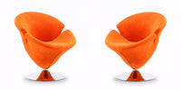 Tulip Modern Velvet Swivel Lounge Chair in Orange - Set of 2