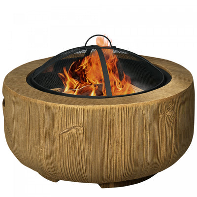 Outsunny Fire Pit with Spark Screen and Poker, 24" Wood-burning Bowl, Brown