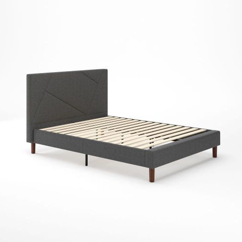 Judy Upholstered Platform Bed with Headboard in Dark Grey - King Size
