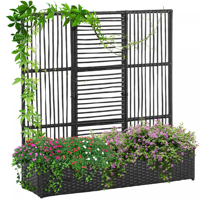 Outsunny Rattan Outdoor Planter With Trellis, Raised Garden Bed, Black