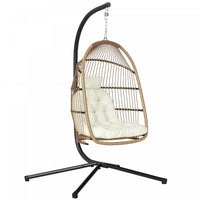 Outsunny Hanging Egg Chair with Stand, Foldable Hammock Chair, Beige