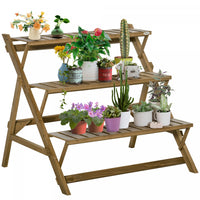 Outsunny 3-tier Ladder Plant Stand Foldable Wood Flower Display Shelf For Indoor Outdoor Home Garden