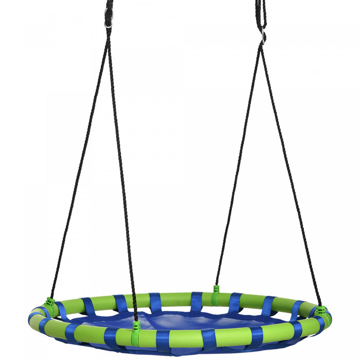 Outsunny 40\" Saucer Swing Giant Hanging Tree Swing, Waterproof Nest Web Rope Seat, Adjustable Hanging Ropes for Children 3-8 Years Old, Indoor Outdoor, Backyard, Playground, Blue