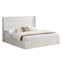 Liam Upholstered Platform Bed with Wingback Headboard,King Size,Beige King Bed 