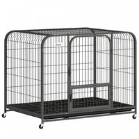 PawHut 43 Inch Heavy Duty Dog Crate, Large Metal Dog Cage with Lockable Wheels and Removable Tray for Small Medium Large Breeds, Puppy Playpen for Indoor Outdoor, Black