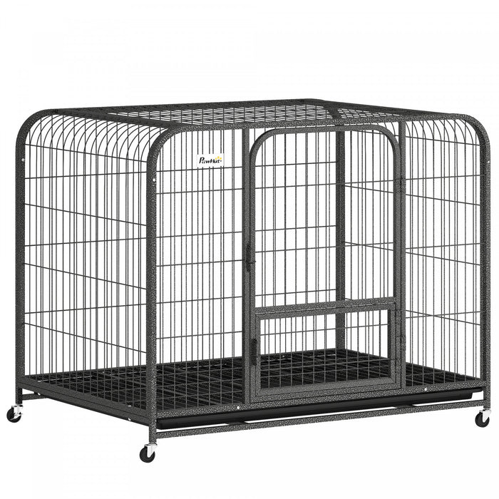PawHut 43 Inch Heavy Duty Dog Crate, Large Metal Dog Cage with Lockable Wheels and Removable Tray for Small Medium Large Breeds, Puppy Playpen for Indoor Outdoor, Black