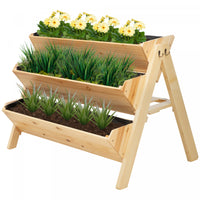 Outsunny 47'' 3-tiers Raised Garden Bed Raised Planter Boxes Wooden Plant Stand With Side Hooks & St