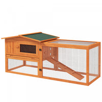 Pawhut 61'' L 2-story Rabbit Hutch Bunny Cage Small Animal House With Pull Out Tray, Detachable Run,