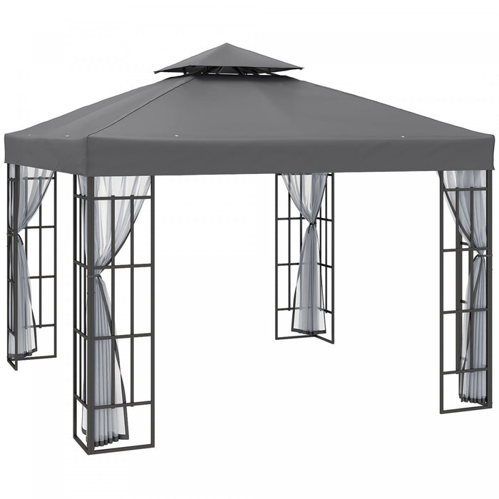 Outsunny 10'x10' Garden Gazebo Outdoor Sunshade Portable W/ Screen, Grey
