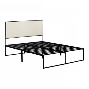 Mezzy Upholstered Metal Queen Bed – Beige/Black