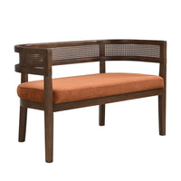 Rattan 47.5 Inch Rattan Upholstered Loveseat with Hand-Woven Backrest, Dark Orange, Walnut 