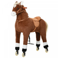 Qaba Kids Rocking Horse Walking Horse With Wheels, Large Size Moving Hobby Horse Ride On Toy Gift Fo
