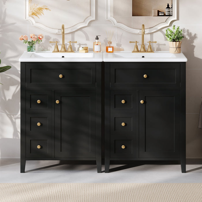 Aura 48 Inch Double Sink Vanity Combo with Drawers and Cabinet, Black
