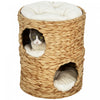Pawhut Cat Condo Barrel, 2-storey Cat Tree Tower With Top Perch And 2 Hideaways, 2 Entrances, 3 Cushions, For Indoor Kittens, Light Brown