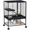 Pawhut Small Animal Cage With Wheels, Pet Playpen For Rat, Kitten, Ferrets, Chinchillas With Bottom Storage Shelf, Removable Tray, Ramp, 24.2\" X 17.9\" X 33.9\", Black