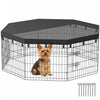 PawHut Dog Playpen, 8 Panels Foldable Dog Pen with Sunproof Top Cover, 8 Ground Stakes, 24"H Dog Fence for Indoor Outdoor, for Small and Miniature Dogs and Pets