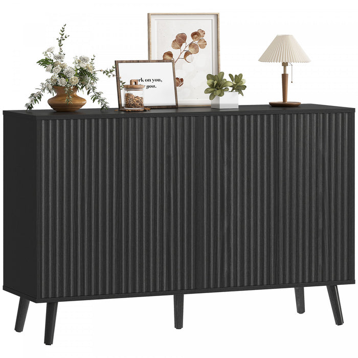 HOMCOM Sideboard, Fluted Buffet Cabinet with Adjustable Shelves, Black