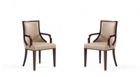 Grand Traditional Wood Upholstered Armchair in Tan - Set of 2 Dining Chair