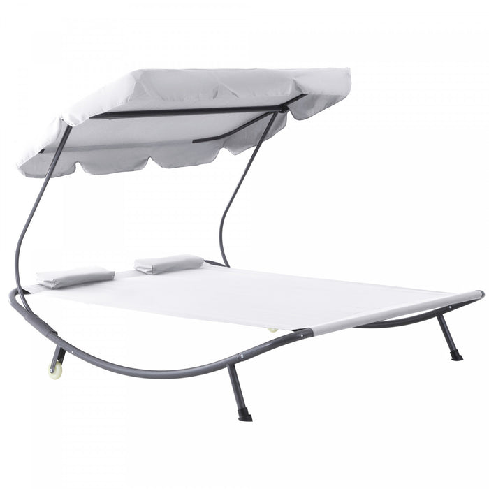 Utsunny Double Patio Lounger With Adjustable Canopy Cream White