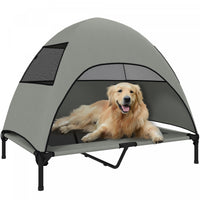 PawHut Outdoor Elevated Dog Bed with Canopy, Cooling Pet Lounger for Large Dogs, Washable Mesh, Steel Frame, Suitable for Camping & Garden, 41.7